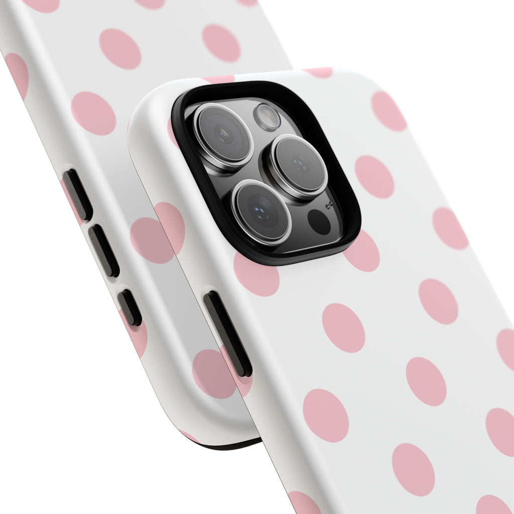 Soft Blush Pink Polka Dots on Cloud White Double Layer Protective iPhone & Android Phone Case