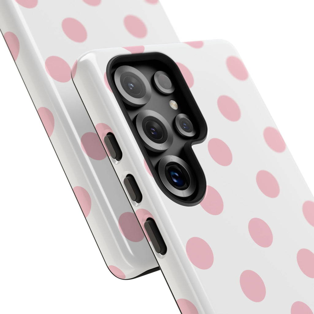 Soft Blush Pink Polka Dots on Cloud White Double Layer Protective iPhone & Android Phone Case