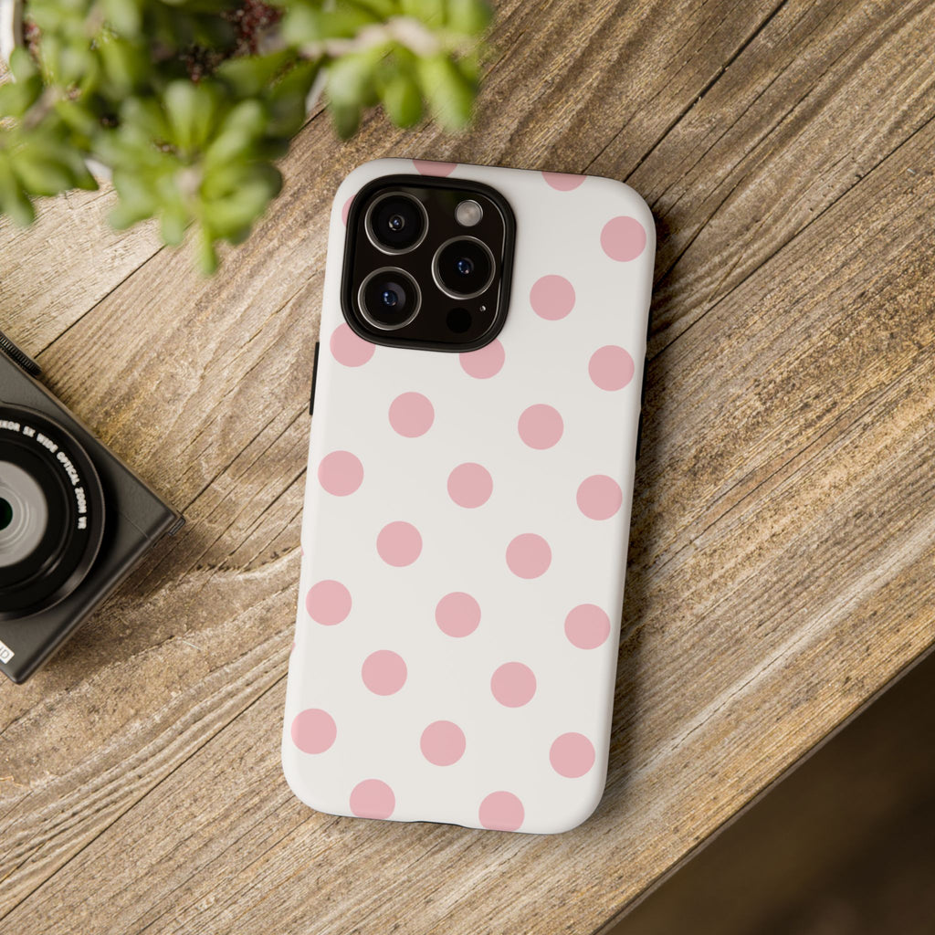 Soft Blush Pink Polka Dots on Cloud White Double Layer Protective iPhone & Android Phone Case