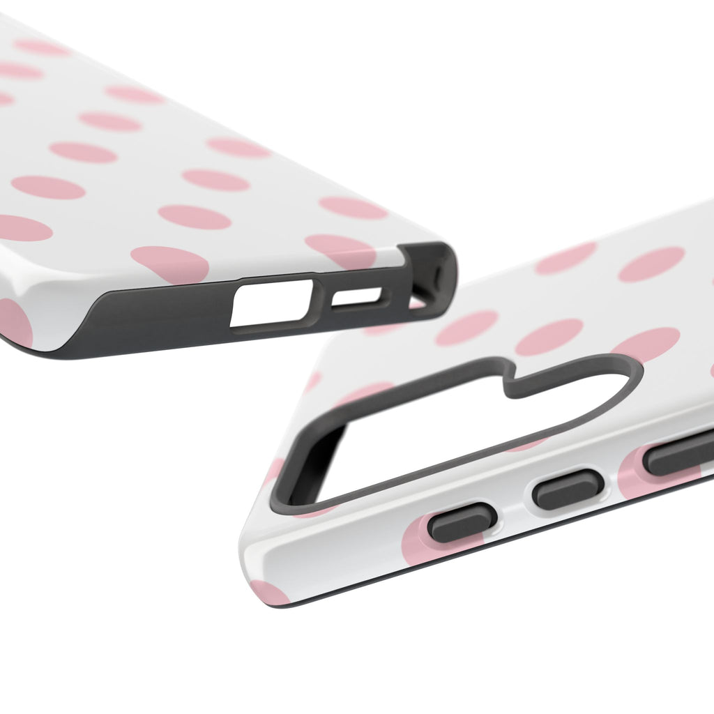Soft Blush Pink Polka Dots on Cloud White Double Layer Protective iPhone & Android Phone Case