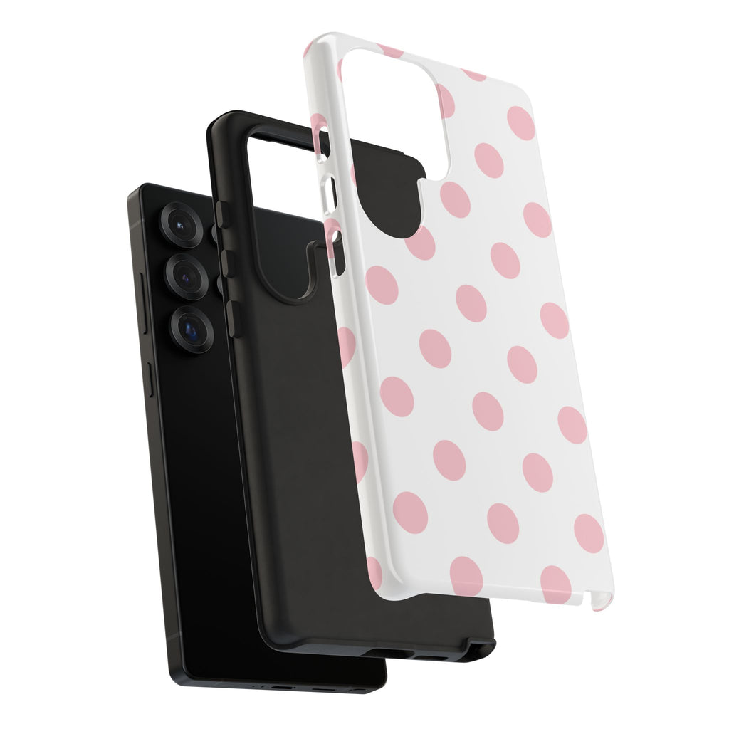 Soft Blush Pink Polka Dots on Cloud White Double Layer Protective iPhone & Android Phone Case