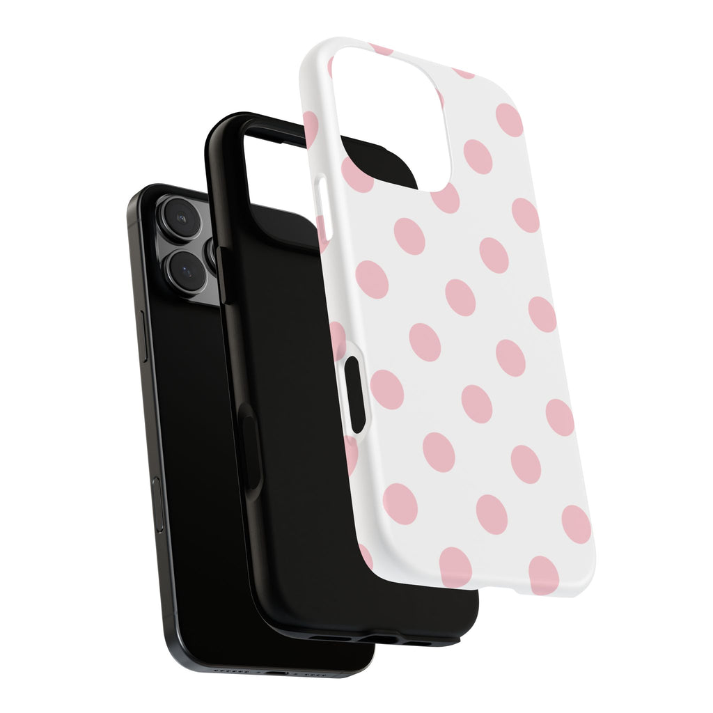 Soft Blush Pink Polka Dots on Cloud White Double Layer Protective iPhone & Android Phone Case